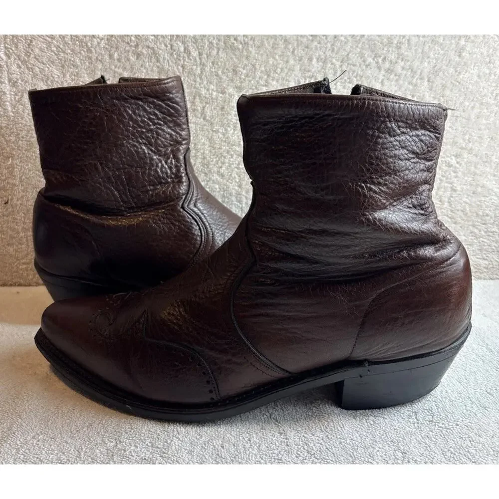 Abilene Western Wingtip Zipper Leather Boots Snip Toe Men’s Size 11.5 D 6443
